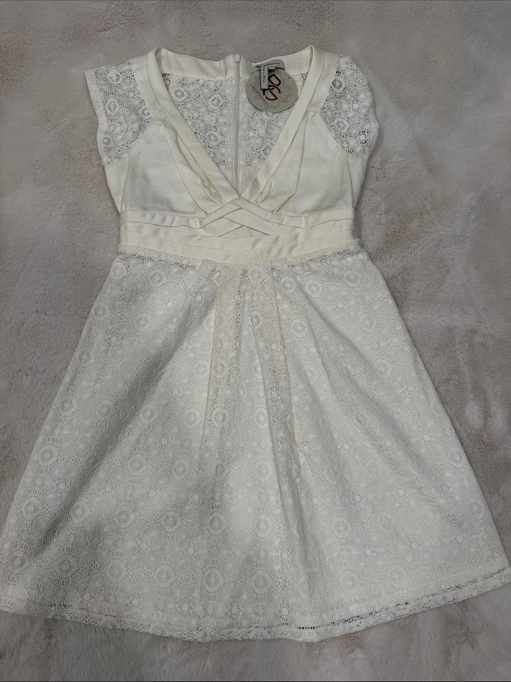 BCBGeneration Ivory Lace V-Neck Fit & Flare Mini Dress